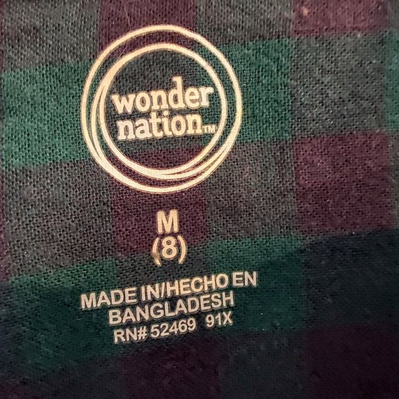 Wondar Nation Button Down Long Sleeve Green Plaid Shirt Boy's Size Medium 8 - Picture 3 of 5